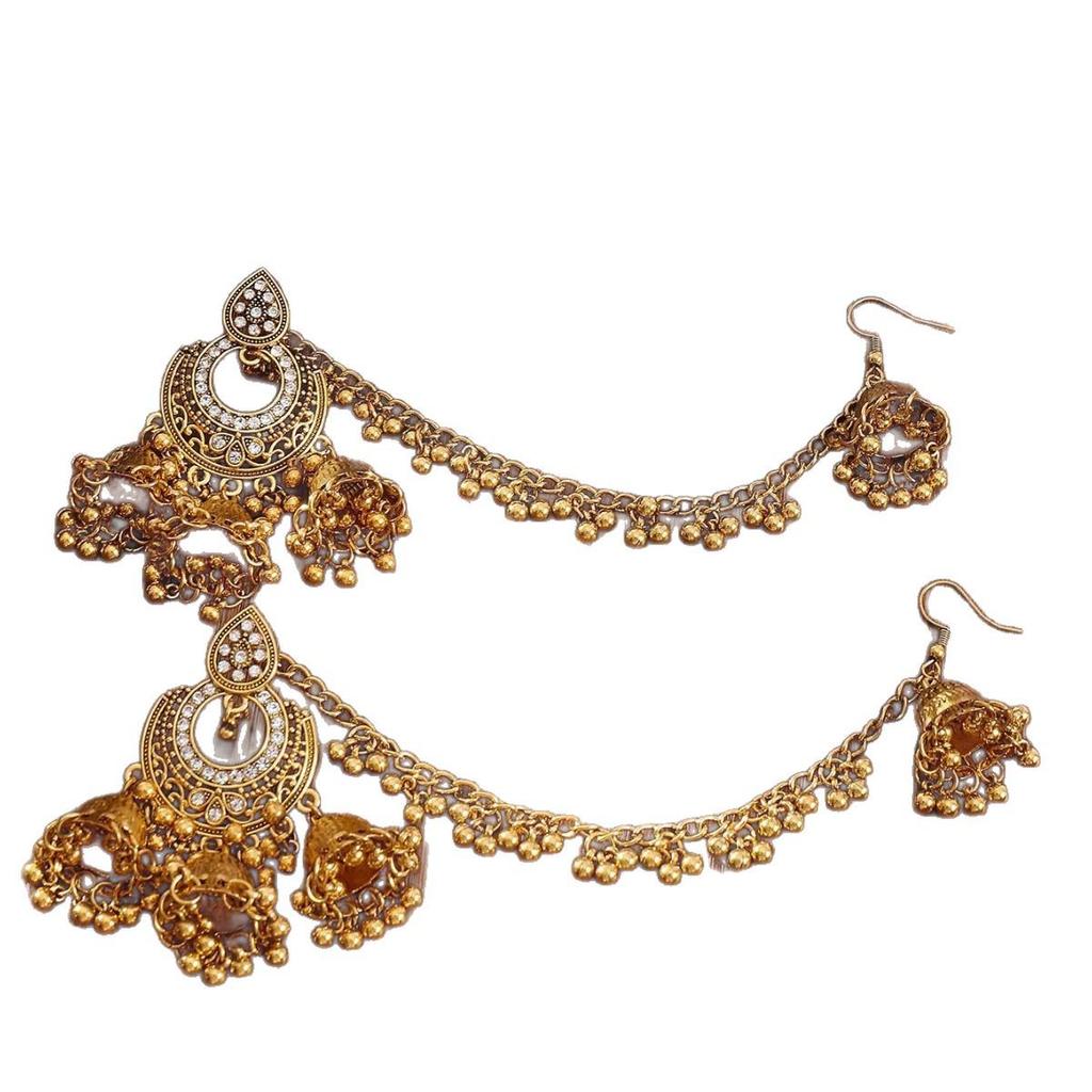 Retro Rhinestone Indian Wind Chime Tassel Earrings - Bohemian Ethnic Style