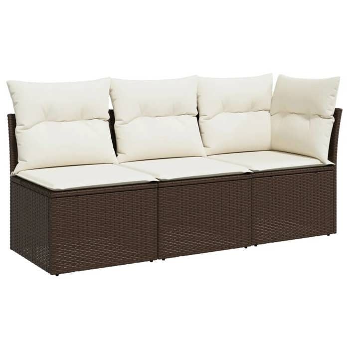 VidaXL Garden Sofa with Cushions 3-Seater, Seat with Backrest, Patio Furniture Backyard Terrace Outdoor, Brown 366218