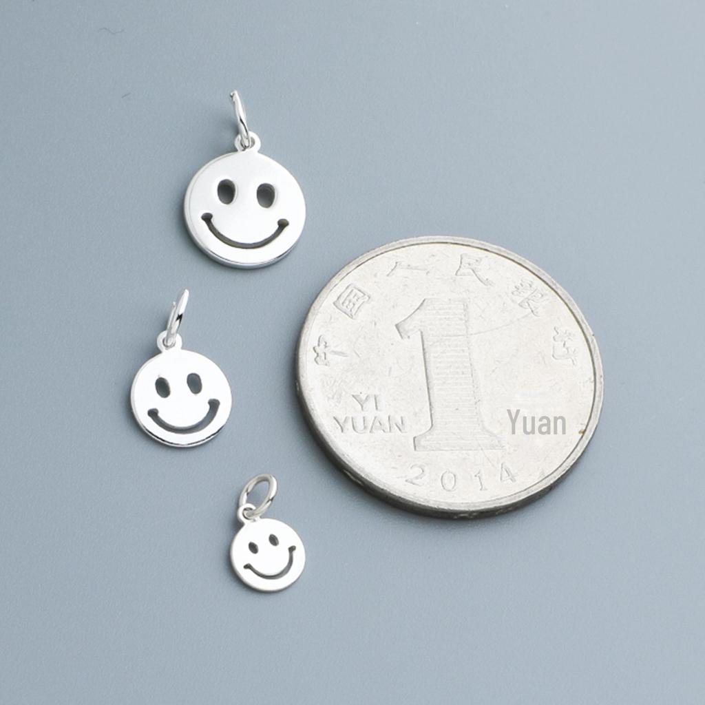 S925 Sterling Silver Smiley Face Pendant for DIY Beaded Bracelets and Necklaces