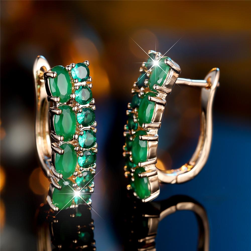 Charm Female Green Zircon Stone Hoop Earrings Luxury Gold Color Wedding Jewelry For Women