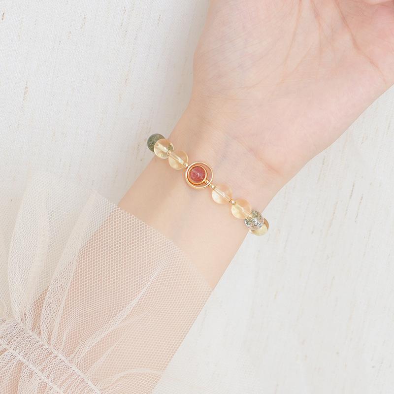 Bracelet en cristal jaune naturel avec fantôme vert pour femmes, design unique, cadeau pour meilleures amies