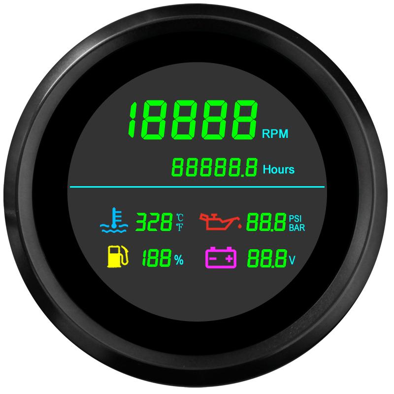 6 In 1 85mm Gauge Multi-Function Tachometer Fuel Gauge Water Temperature Oil Pressure Voltmeter Hour Meter For Boat Car 12V24V