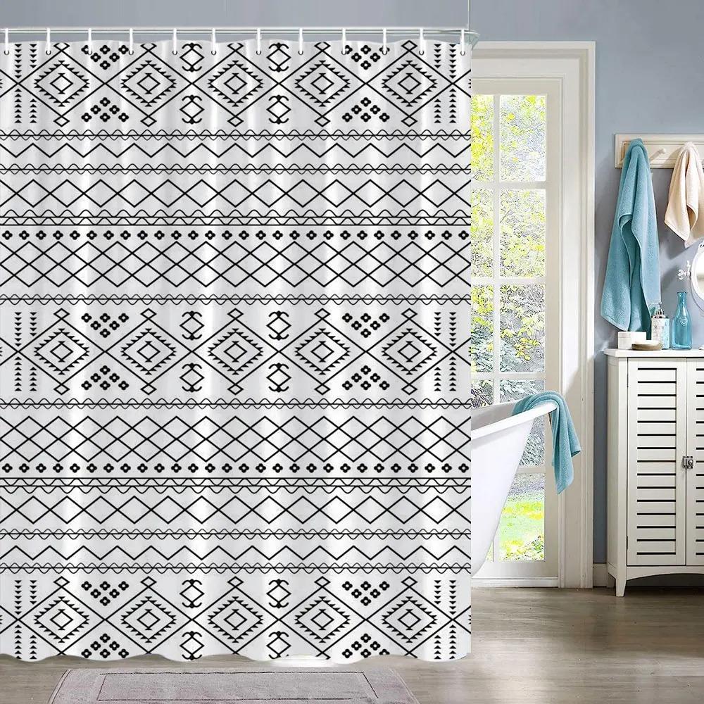 Vintage Abstrakte Geometrische Linien Badezimmervorhang Aztec Duschvorhang Bohemian Heim Badezimmer Dekor Polyester Duschvorhänge