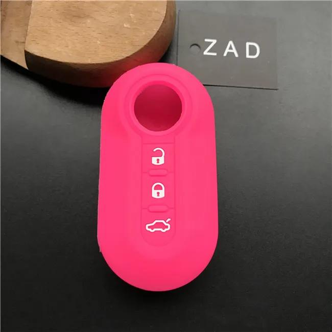 ZAD silicone key cover Case set shell skin For fiat 500 3 Buttons Flip remote Key Blank Fob Auto parts car accessories colorful
