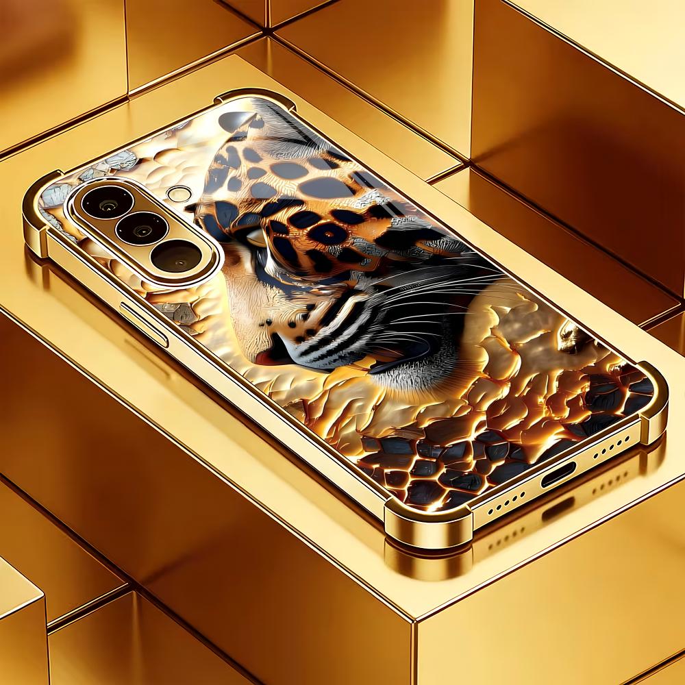 

Leopard tiger electroplated glass phone case suitable for Samsung Galaxy S26 S25 S24 S22 S21 S20 FE/Ultra/Plus anti drop GalaxyS26