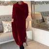 2026 Spring Slimming Velvet Dress - European & American Style, Round Neck, Long, Comfortable, Fashionable.