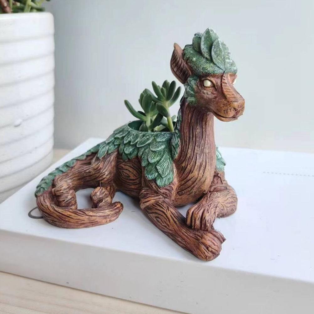 Creative Dragon Tree Succulent Planter Resin Garden Statue Unique Succulent Pot Decorative Plant Pot Gift for Nature Lovers Pot