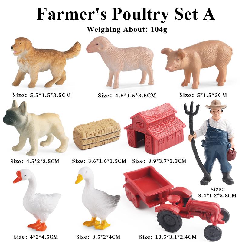 Oenux Zoo Farm Series Farmer Cow Hen Duck Model Action Figures Poultry Animals Set Figurine Miniature Educational Kids Toy