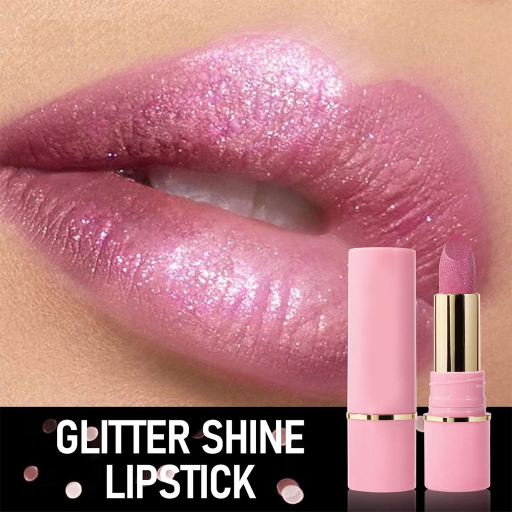 HANDAIYAN Satin Shimmer Cream Lipstick, Diamond Glitter Pearl Lipstick, Moisturizing Long-Lasting Waterproof Shimmery Lip Makeup for Women