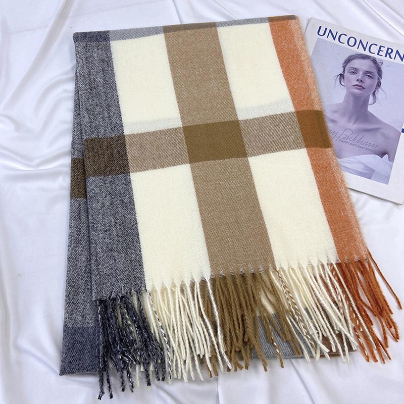 Plaid Scarf Women's Autumn Winter Imitation Cashmere Tassel Shawl Thick