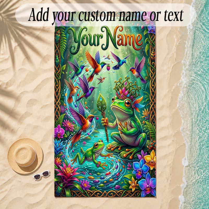 Birds Theme Soft Beach Towel Personalized Custom Name Text Towel Portable for Beach Pool Travel
