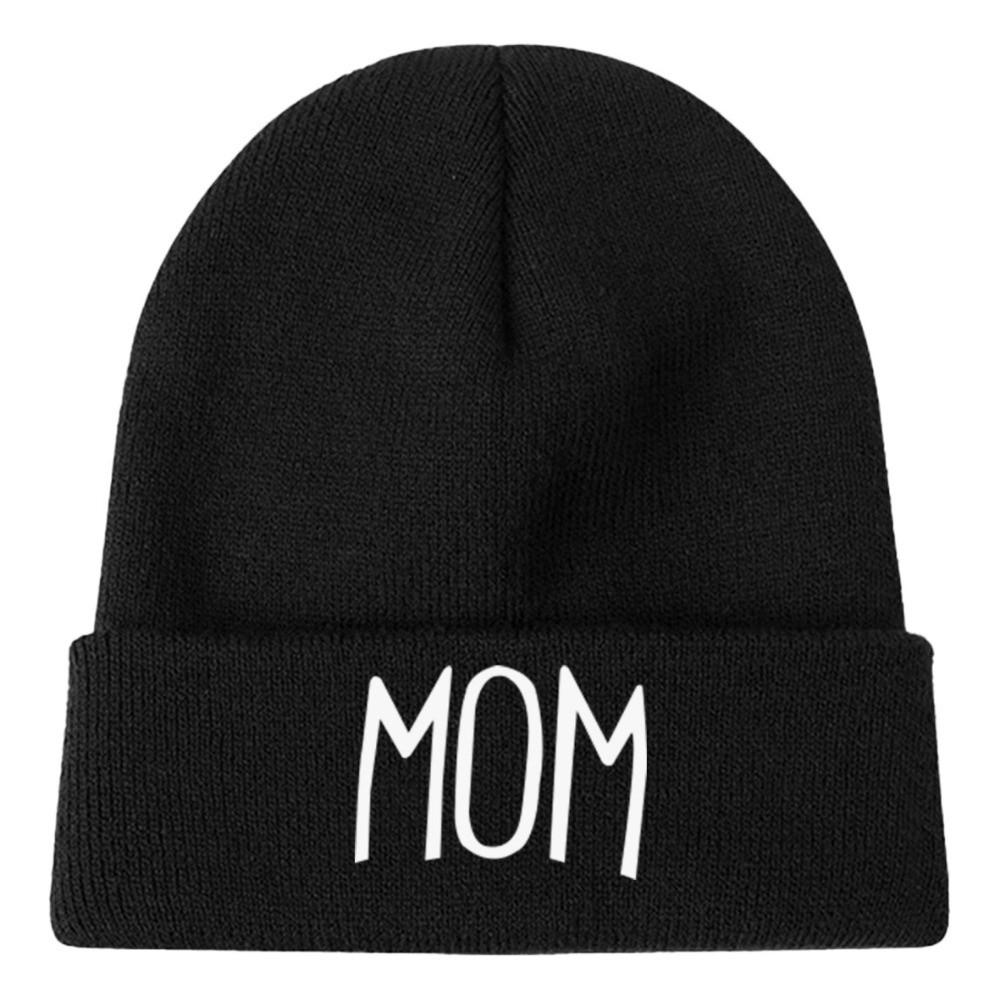 Family Matching MOM DAD Knit Beanie Elastic Turn-Up Brim Matching Hat Warm Couple Hat Cold Weather