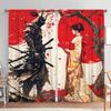 2 Panels Japanese Samurai & Geisha Cherry Blossom Semi-Blackout Curtains - Modern Woven Polyester, Rod Pocket, Thermal Insulated