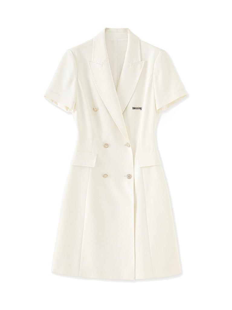 Women's Summer High-End Double-Breasted Slimming Suit Dress with Turn-Down Collar