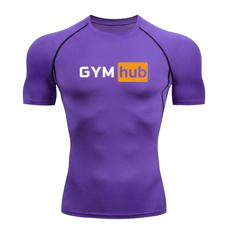 Gym Hub Printed Men's Compression T-Shirt Gym Workout Sport Quick Dry Tight Shirts Outdoor Training Fitness Elasticity Tops Tee