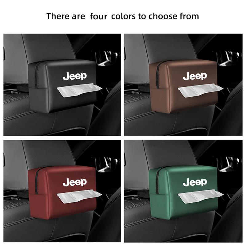 AIY5   Car Tissue Box Leather Paper Towel Storage Bag Accessories For Jeep Grand Cherokee Wrangler JK Gladiator Compass Renegade Recon