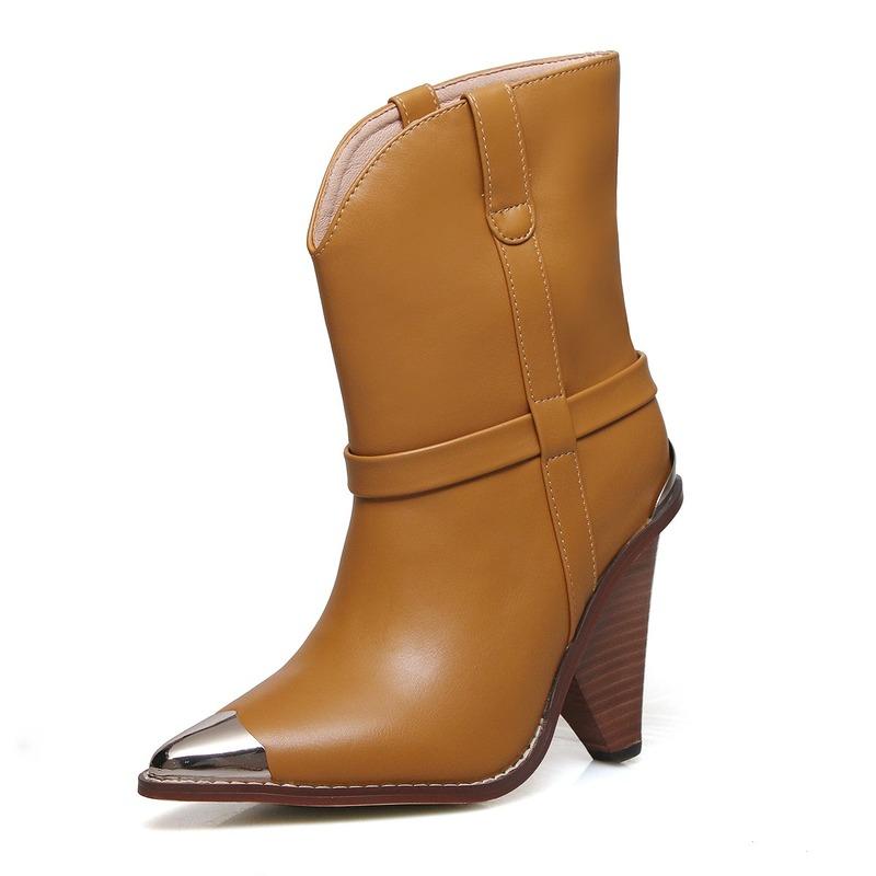 Buy Women Short Boots Natural Leather Boots Pointed High Heeled Shoes