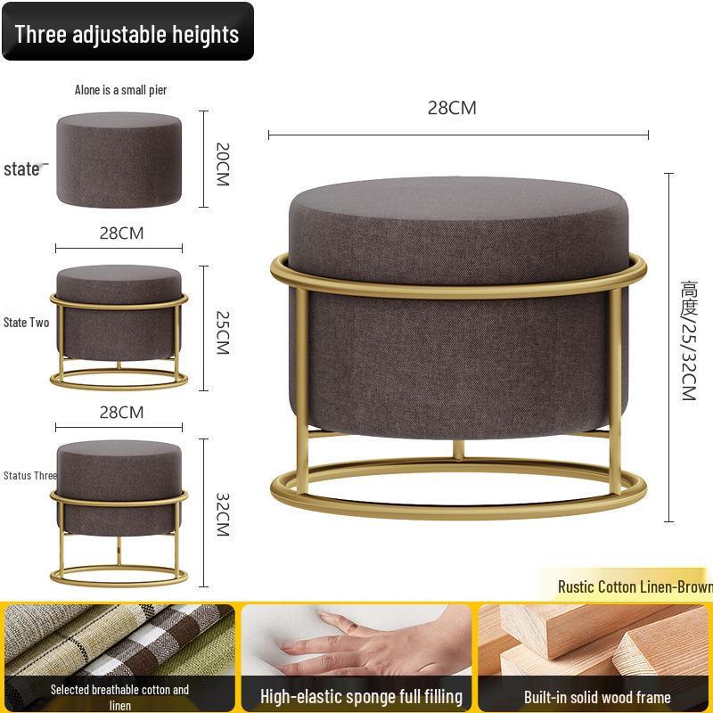 Solid Wood Round Stool - Light Luxury Shoe Changing/Footrest, Living Room/Entryway Bench/Pier, Coffee Table Accent.