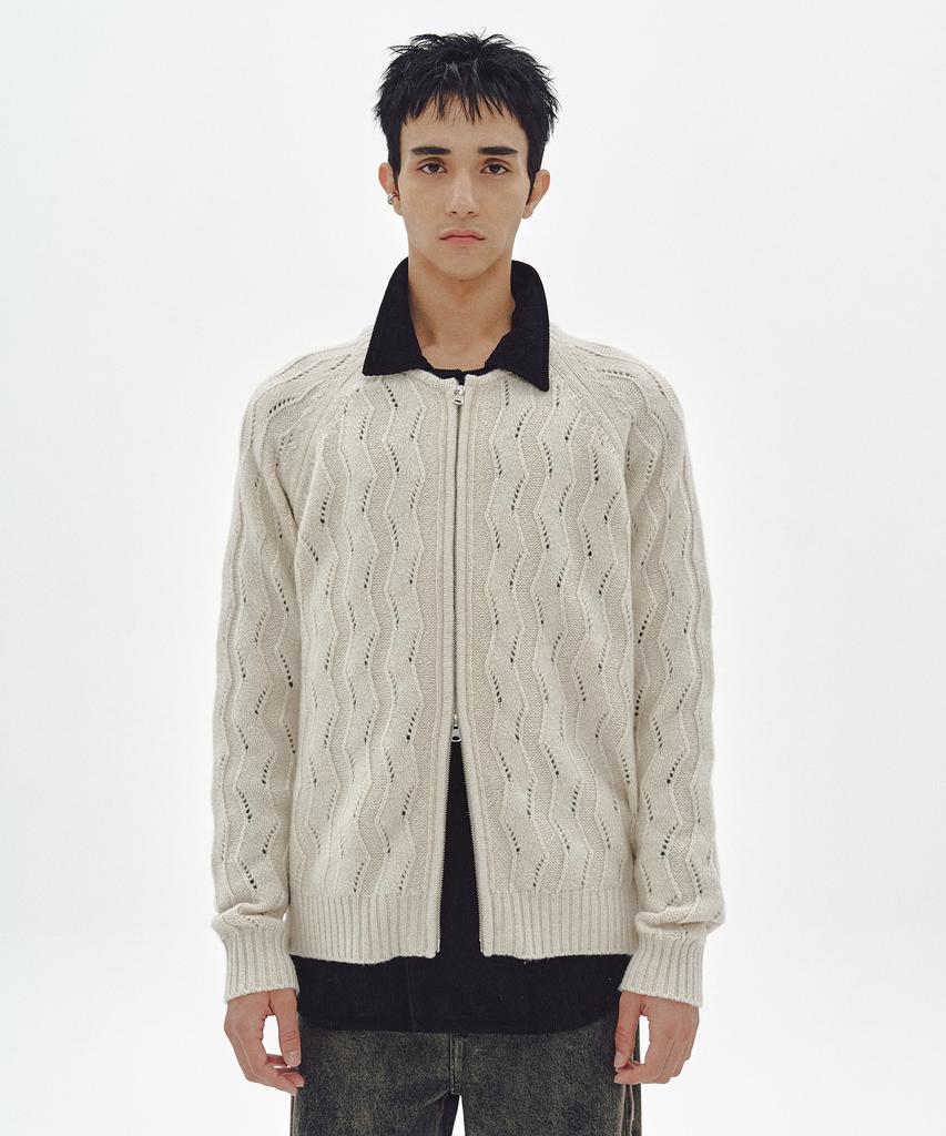MMIC Wavy Zip Cardigan (Ivory)