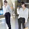 2023 New Mid-Waist Suit Pants Elegant Black White Collar Lady Formal Wear Straight-Leg Trousers Women