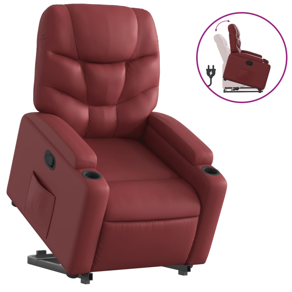 Recliner Chair with Rising Assistance Burgundy Faux Leather