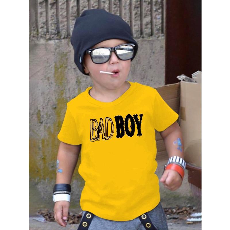 

European Size Boys Round Neck Short Sleeved T Shirt with Unique English Print BADBOY 164cm жовтий