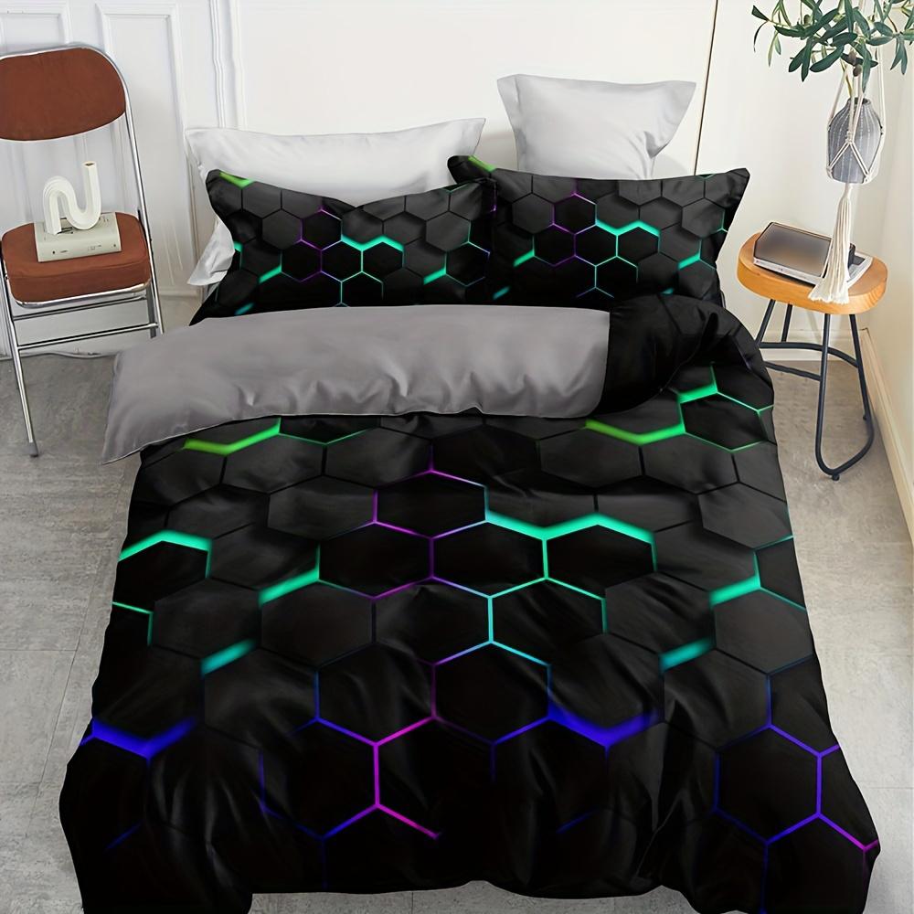 3Pcs Soft And Comfortable Hexagon Print Duvet Cover Set For Bedroom And Guest Room - Includes 1 Duvet Cover And 2 Pillowcases