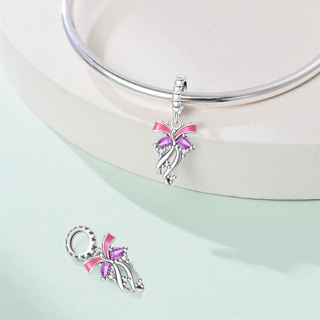 Original Copper Charms Luxury Pink Butterfly Pendant Beads Fit Bracelet Diy Women Making Delicate Gift
