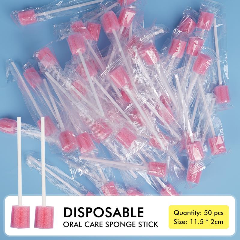 50 Stück/Packung Einweg Mundpflegeschwammstäbchen Weiche Saugfähige Zahnreinigungsstäbchen Tragbares Dentalhygienewerkzeug