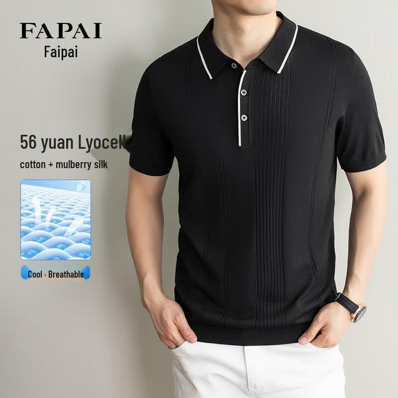

FAPAI Men s Silk-Blend Short Sleeve Knit Polo Shirt 180/2XL