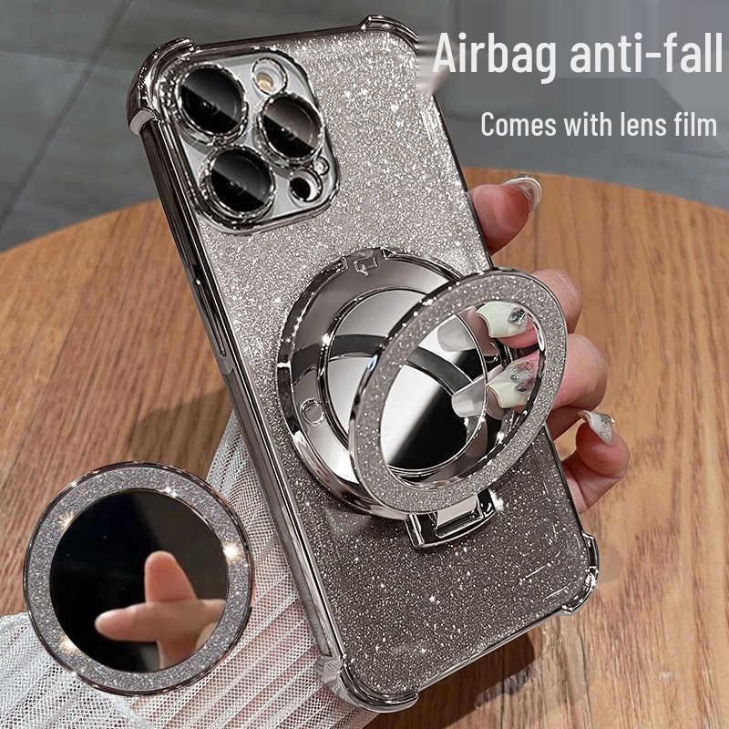 

Compatible with iPhone 17/16 Pro Glitter Makeup Mirror Magnetic Stand Case, Airbag Drop-Proof for iPhone 14/15. iPhone 17 Pro