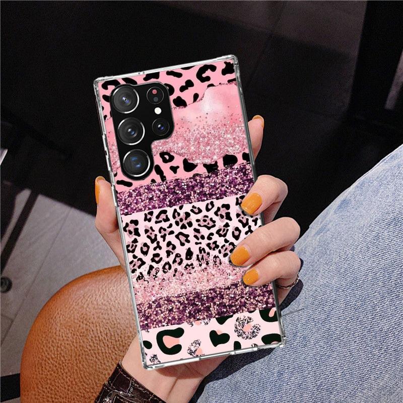 Pink Leopard Print Phone Case For Samsung Galaxy S24 S25 Edge S26 Ultra S23 S22 S21 Plus S20 FE + Personalized Print Cover Galax