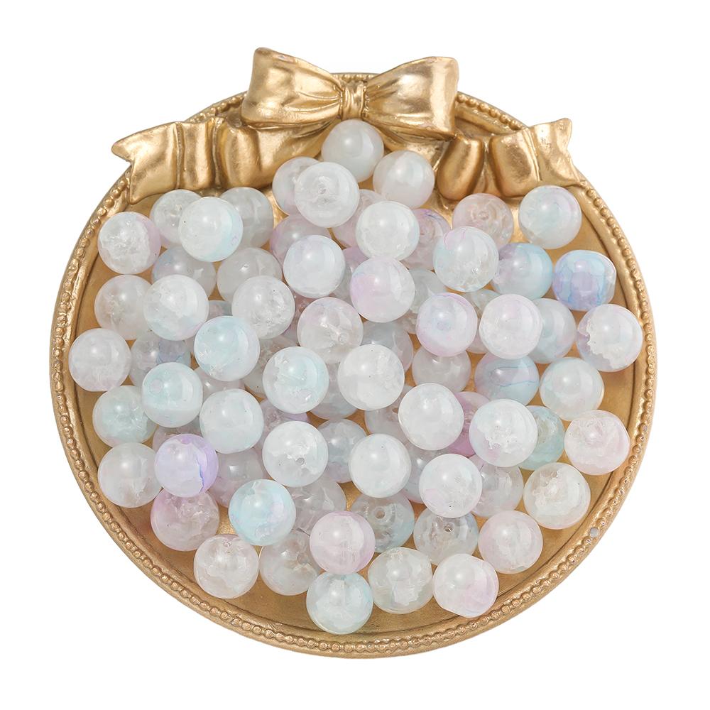 20/50pcs Crackle Flowers Glass Beads 10mm Round Spacer Loose Bead for DIY Bracelet Necklace Jewelry Making Accessories Supplies