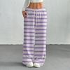 Women's Casual Fashion Printed Elastic Waist Loose Straight Leg Pants With Rope