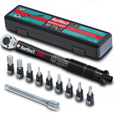 Aurlloct Torque Mm Preset Torque Wrench Bit Socket Wrench for Bicycles Wrench, Bicycle, 6.35 (1/4 Inch) Drive, 5-55 Nm, Set, 11-Piece Set, Black,