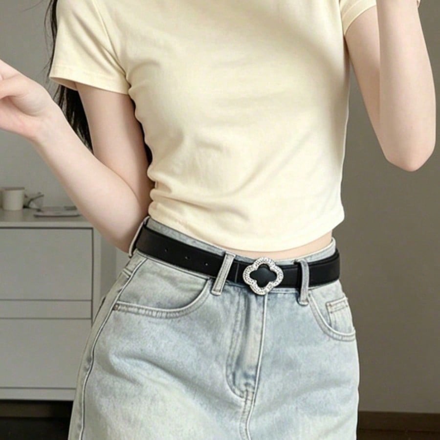 Damen Leder Schnalle Mode Trend, Hochwertiger Glatter Schnallen Gürtel