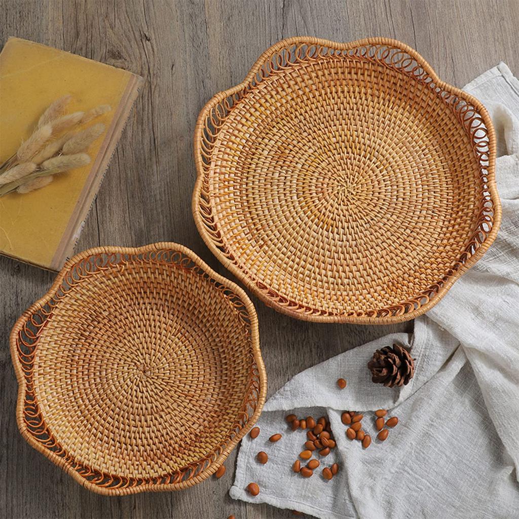 Lirancia Rattan Storage Basket, Openwork Round Bread Basket for Guests, Fruit, and Snacks, Ideal for Home Crafts and Handmade Projects (30 X 6 Cm)