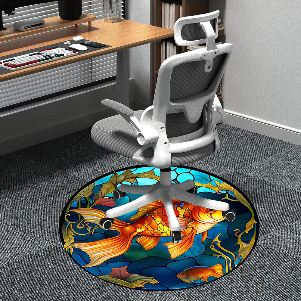 

1pc Stained Glass Fish Chair Carpet for Office Non-Slip, Machine Washable Rug for Office, Room - Holiday Decor, Machine Made yy251016192 80cm by 80cm