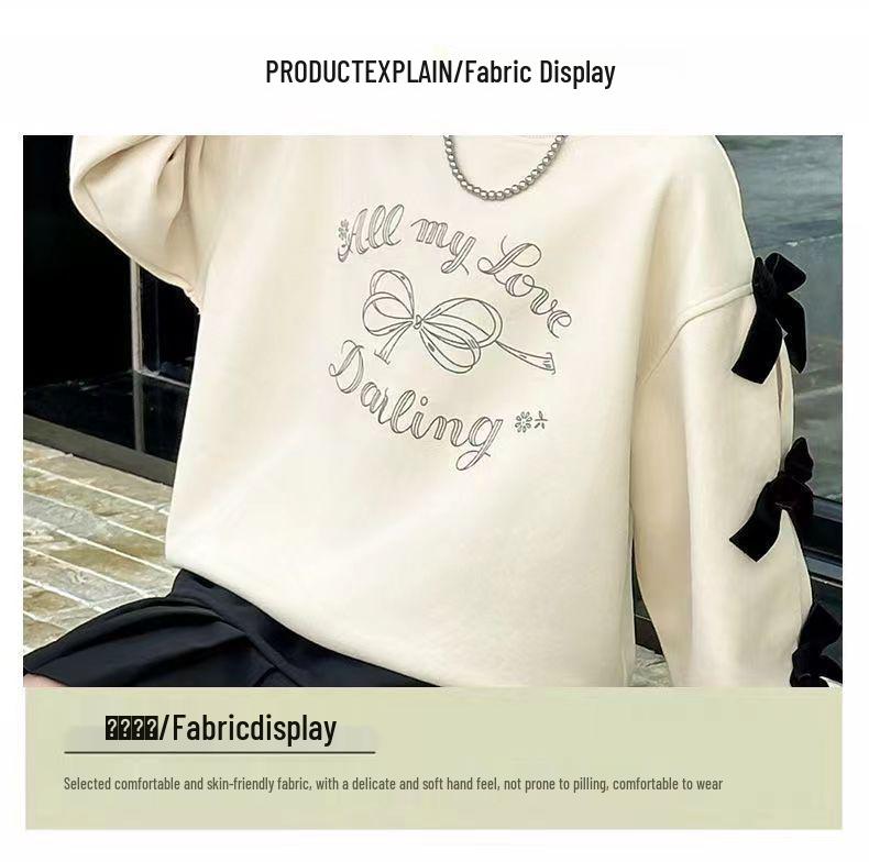 Girls' Bow Sweatshirt - 2025 Autumn, Chic Loose Fit, Korean Style Long Sleeve Top for Spring/Fall.