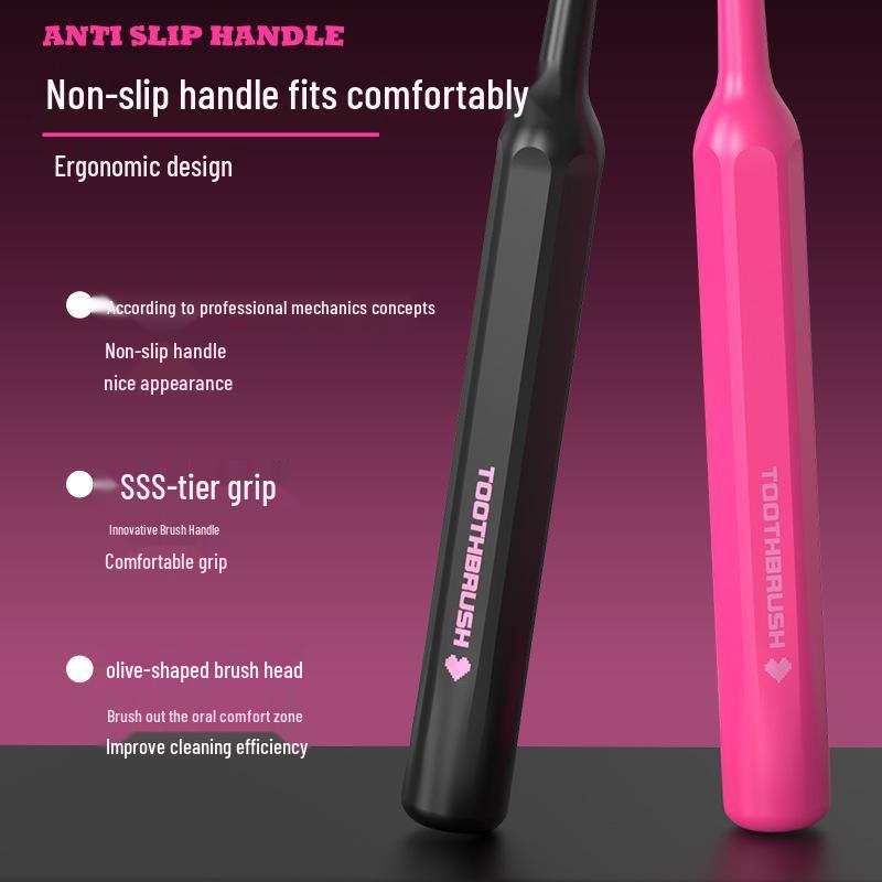 LR Black Pink Series Měkké zubní kartáčky [Balení 6 ks] - Konvexní design ve tvaru vlny pro dospělé