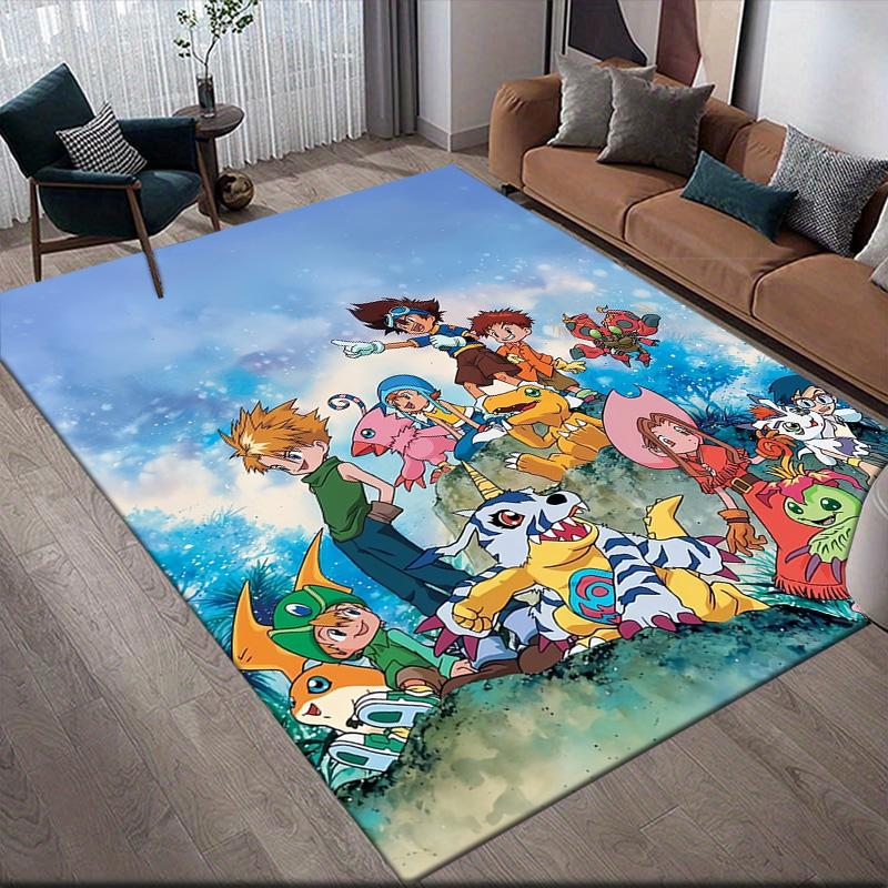 Digimon Characters Anti-Slip Floor Mat, Rectangular Carpet for Bedroom, Living Room, Sofa & Game Area, Home Decor