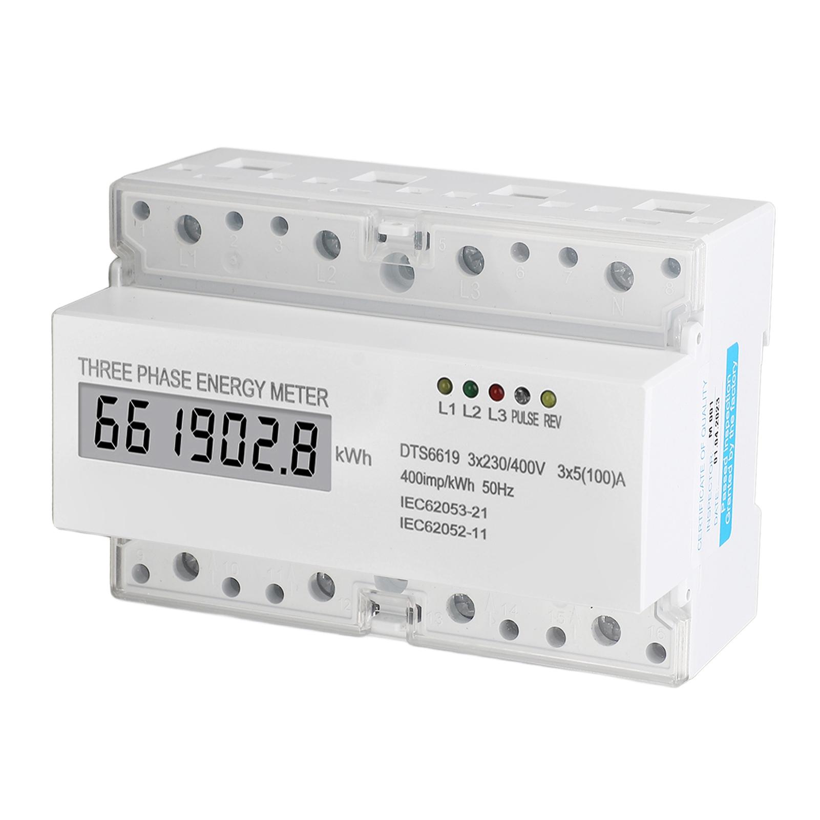 

3 Phase Energy Meter DIN Rail Mount Electricity Usage Monitor LCD Electricity Meter 230V 400V 5 To100A