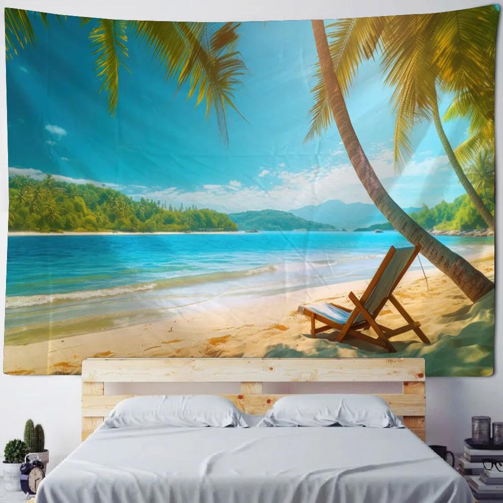 Colorful Sky Beach Sunrise Tapestry - Wall Hanging Bed Blanket Beach Picnic Mat for Home Studio Decoration
