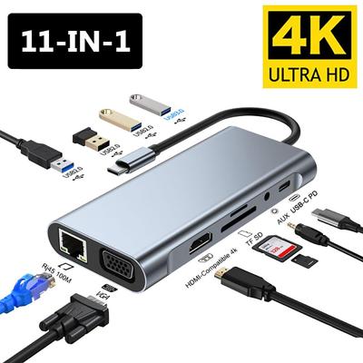 USB C HUB Type C Adapter 4K 30Hz HDMI-compatible VGA RJ45 Lan Ethernet SD/TF PD 87W Laptop Dock Station for MacBook Pro Air USB 3.0 Splitter