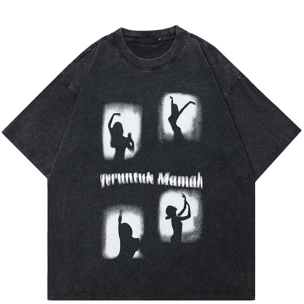 

Уличная футболка унисекс с рисунком «Танцующая девушка и тени», 2024 г. S чёрный