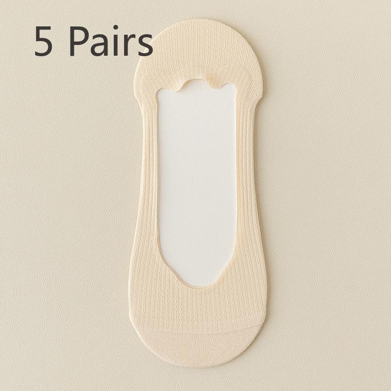

5 пар женских летних тонких хлопковых подошв с нескользящей мелкой горловиной и невидимым ледяным шелковым носком-лодочкой 5 Pairs телесный