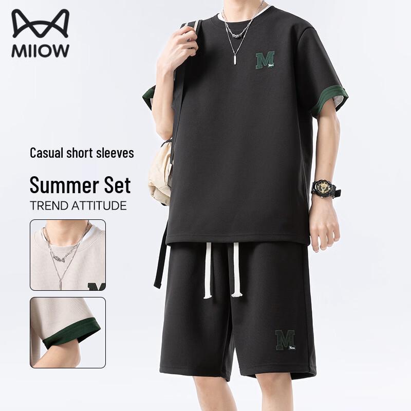 MiiOW Men s Retro Color Block Short Sleeve Tracksuit L