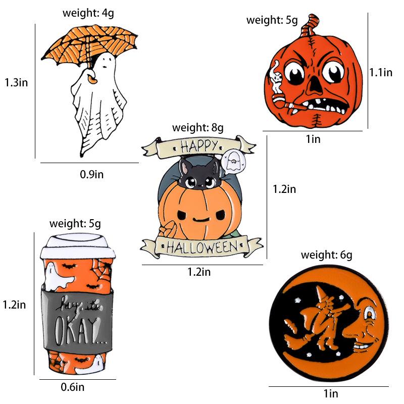 Pumpkin Head Ghost Witch Moon Cat Halloween Enamel Pins Round Insignia Brooches Backpacks Clothes Badge Lapel Pin Jewery Gifts F