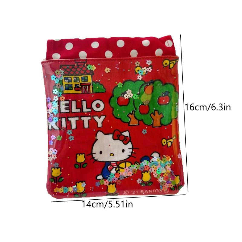 Cute Cartoon Quicksand Kt Cat Cosmetic Bag Portable Sanitary Napkin Storage Bag Lovely Lipstick Bags Travel Toiletry Bags
