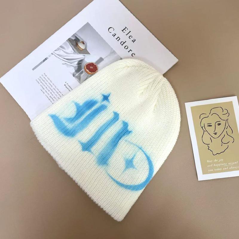 Japanese Y2k Hot Girl Hat Female Letter Knitted Hat Street Retro Woolen Hat Autumn and Winter New Warm Cold Hat for Men